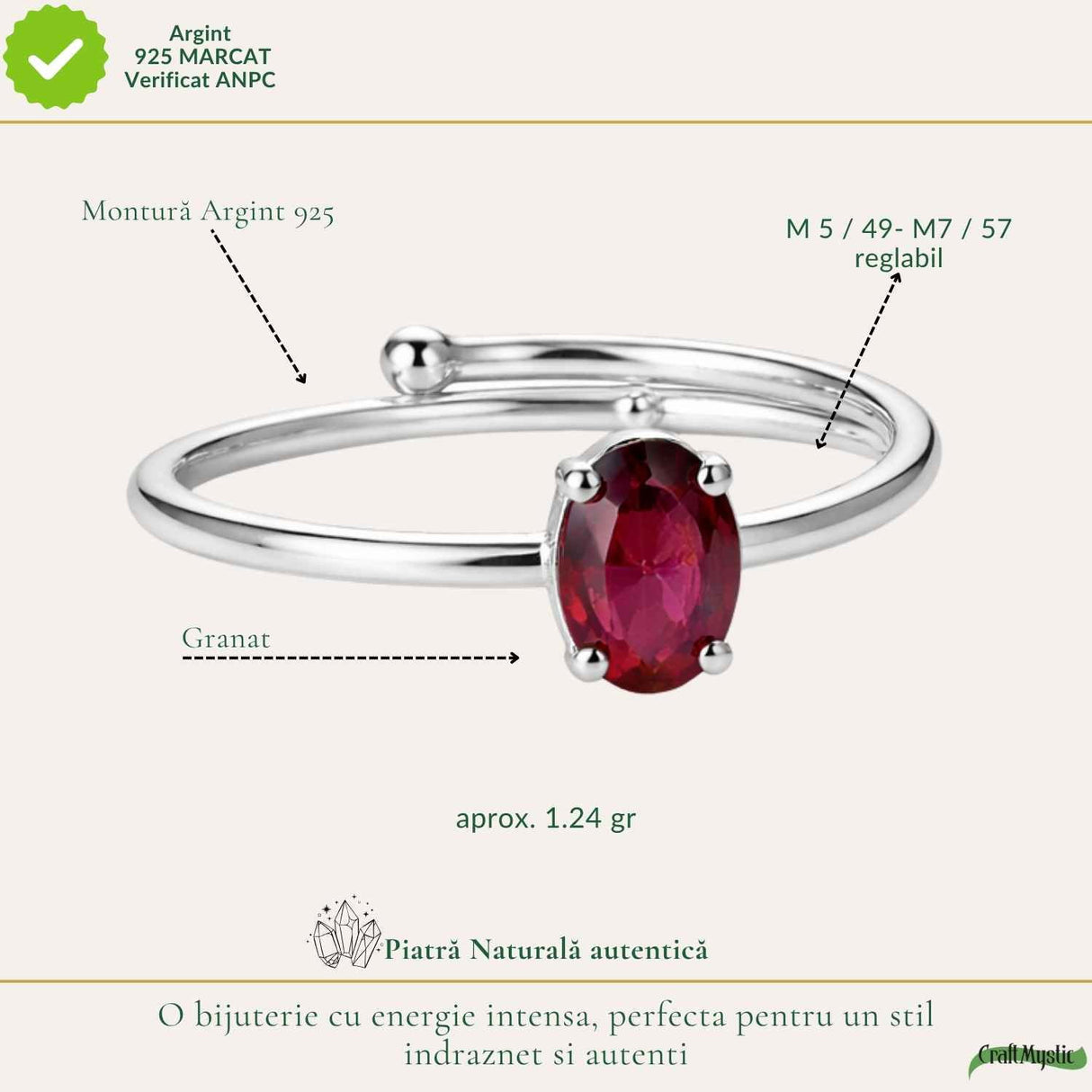 Inel Argint 925 cu Granat Oval – Energie, Incredere si Eleganta