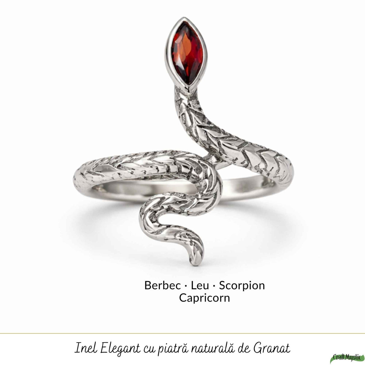 Inel Argint 925 cu Granat Sarpe – Protectie, Transformare si Putere