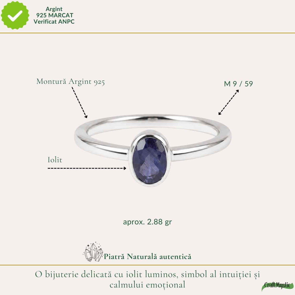 Inel Argint 925 cu Iolit Fatetat Oval – Claritate si Intuitie Feminina