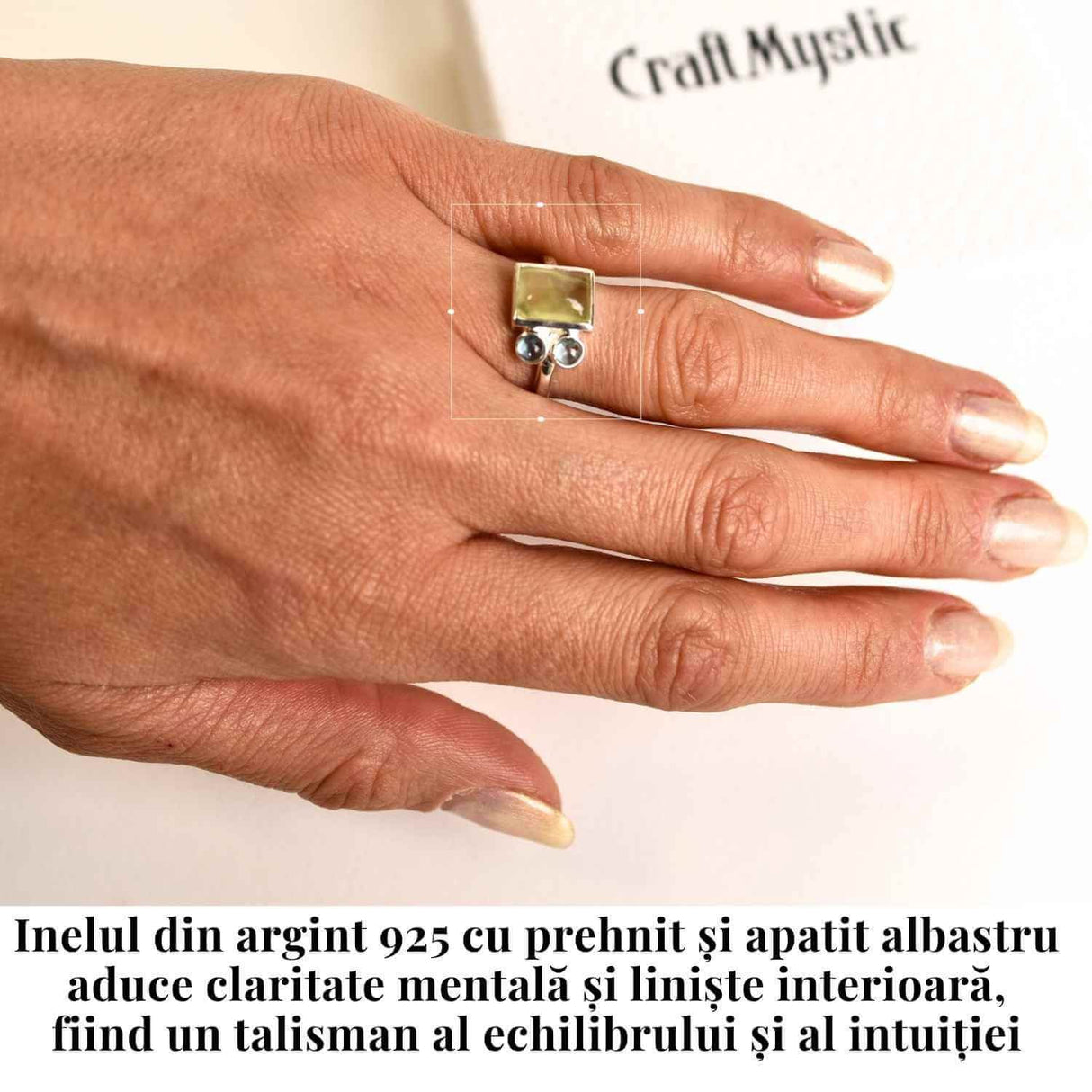 Inel Argint 925 cu Prehnite si Apatit Albastru - Claritate si Armonie Interioara