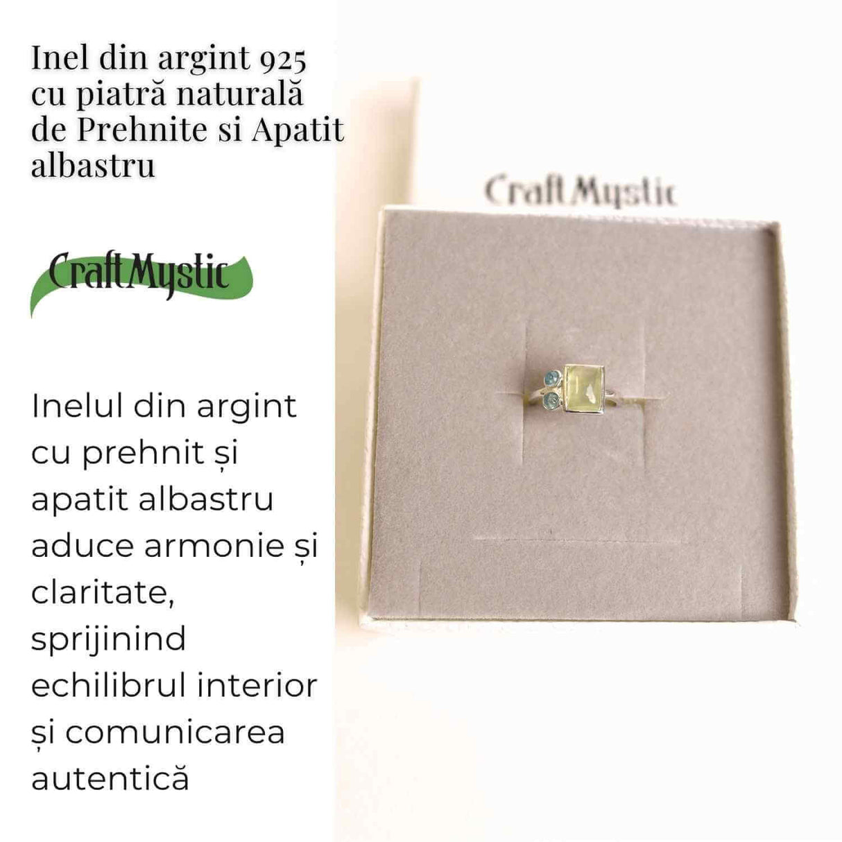 Inel Argint 925 cu Prehnite si Apatit Albastru - Claritate si Armonie Interioara
