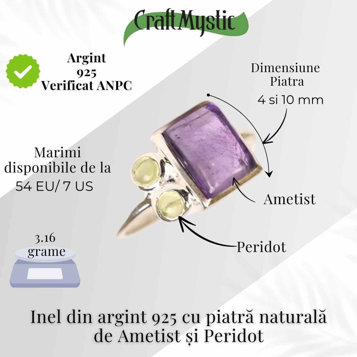 Inel argint 925 cu Ametist si Peridot - Echilibru si Vitalitate
