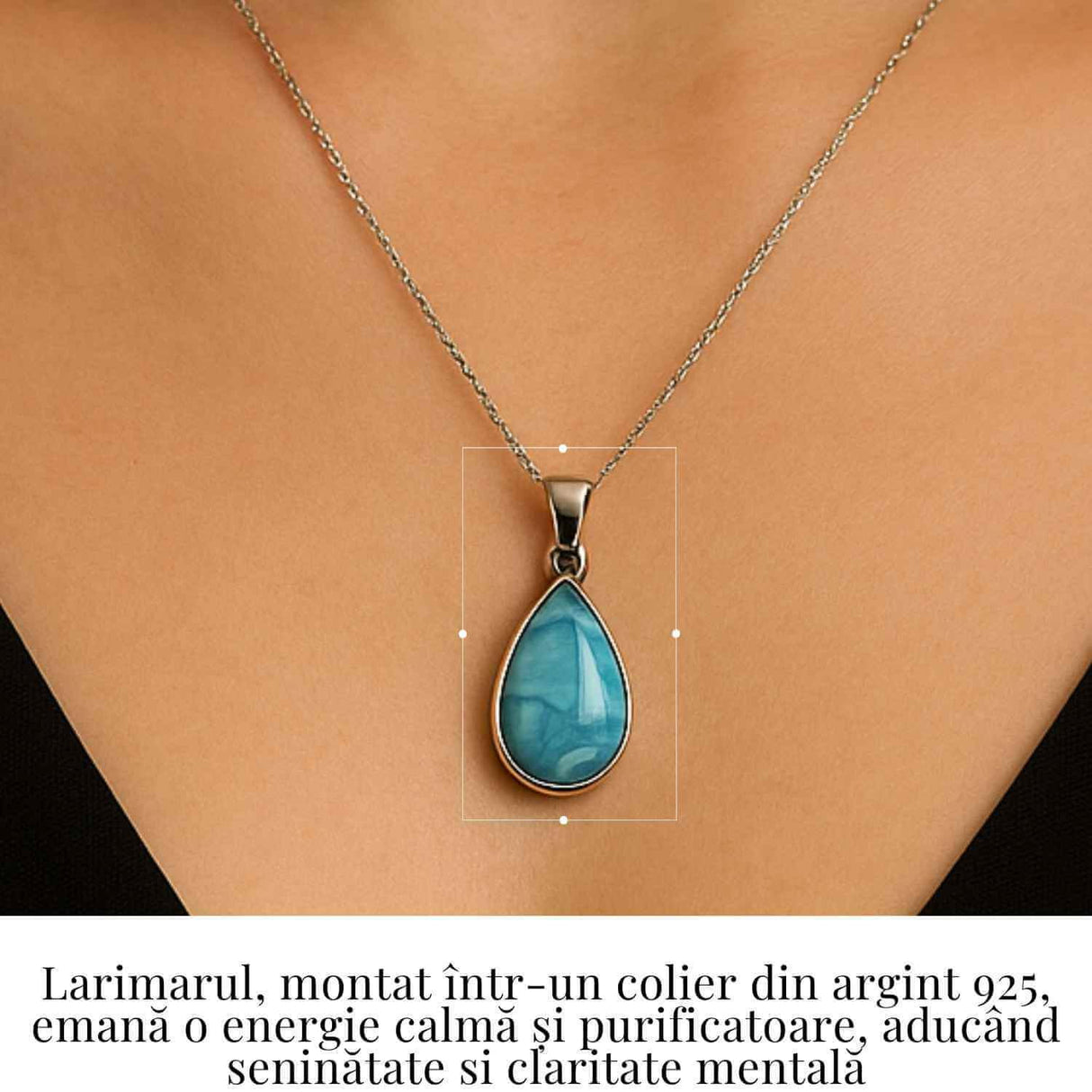 Colier Argint 925 cu Larimar in Forma de Lacrima - Liniste si Claritate Interioara