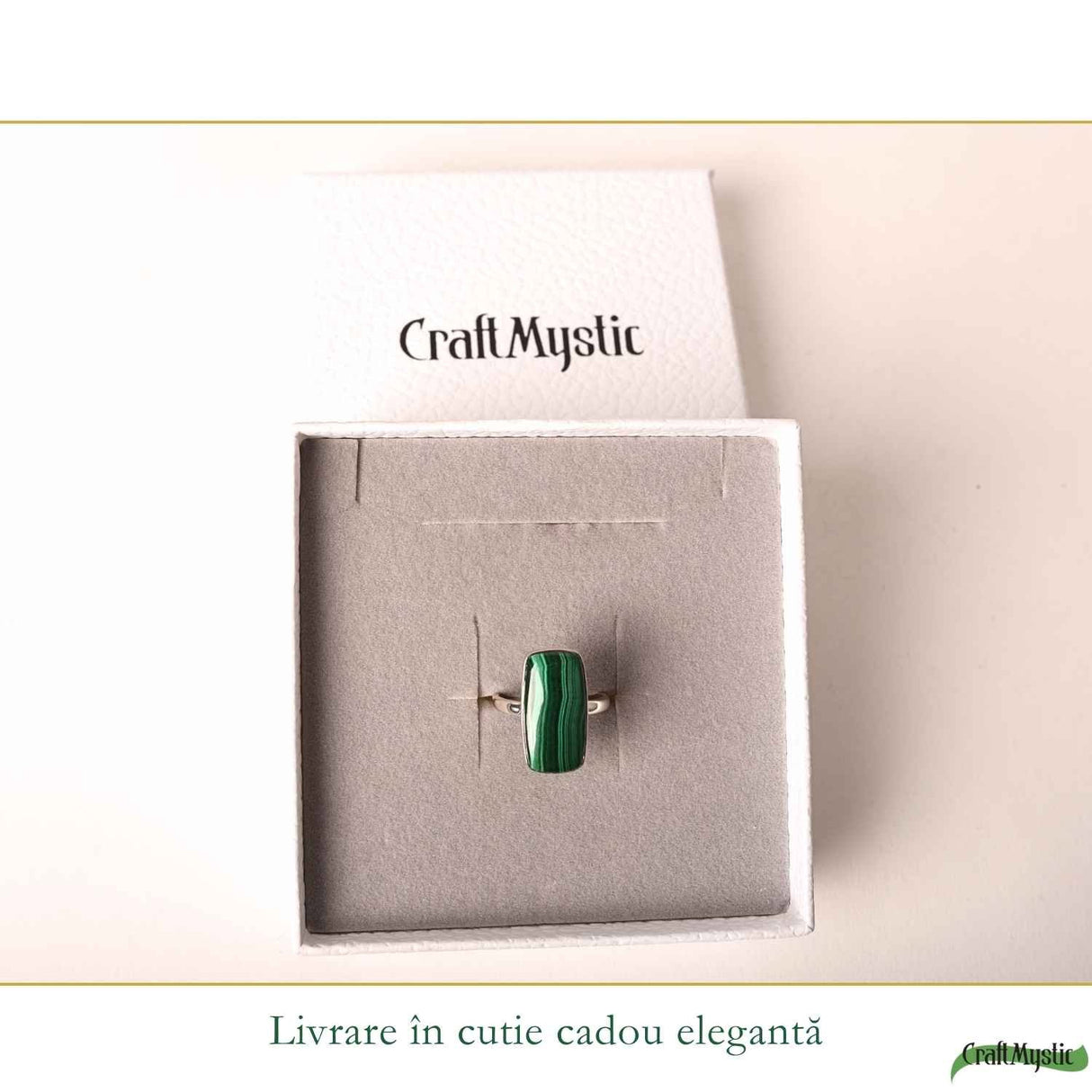 Inel Argint 925 cu Malachit Dreptunghi – Protectie si Eleganta Naturala