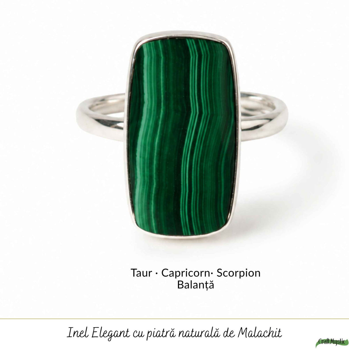 Inel Argint 925 cu Malachit Dreptunghi – Protectie si Eleganta Naturala