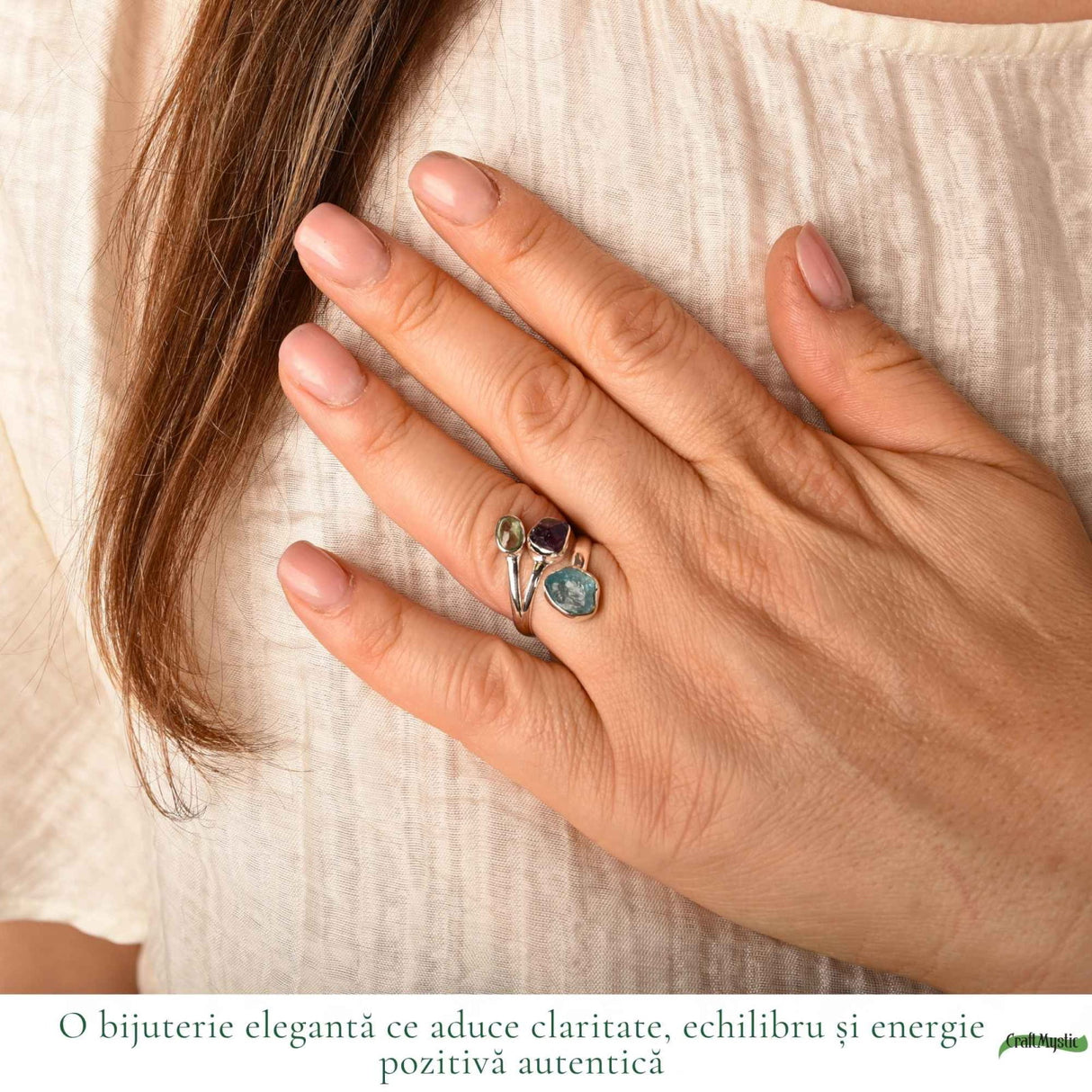 Inel Argint 925 cu Apatit, Ametist si Kianit Verde – Echilibru si Claritate