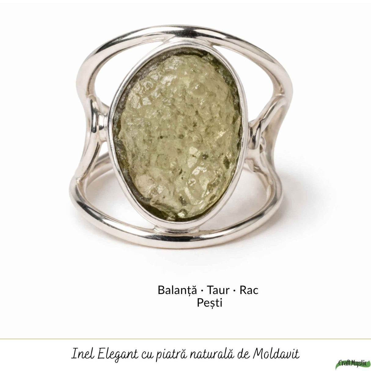 Inel Argint 925 cu Moldavit Brut Floare – Transformare si Energie