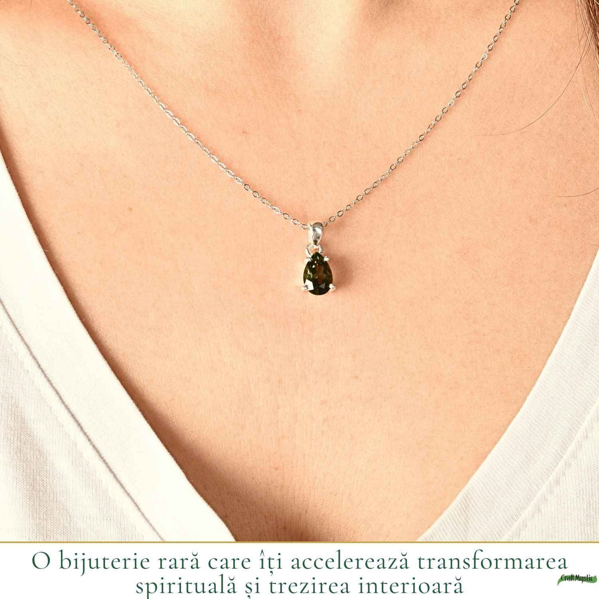 Colier Argint 925 cu Moldavit Fatetat Lacrima – Transformare si Claritate Interioara