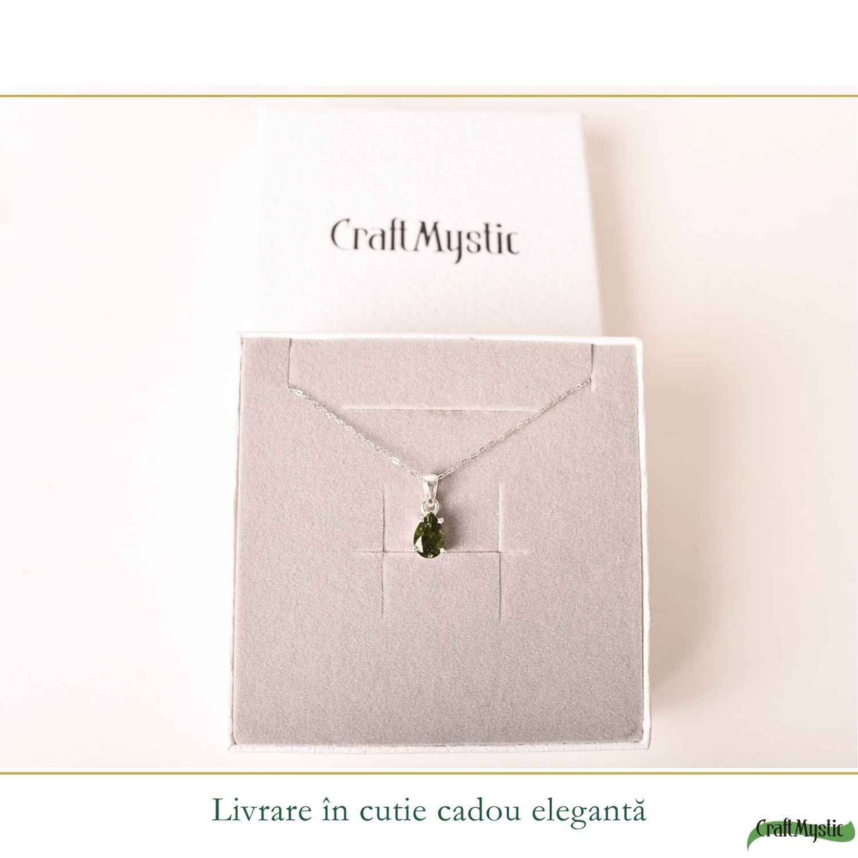Colier Argint 925 cu Moldavit Fatetat Lacrima – Transformare si Claritate Interioara
