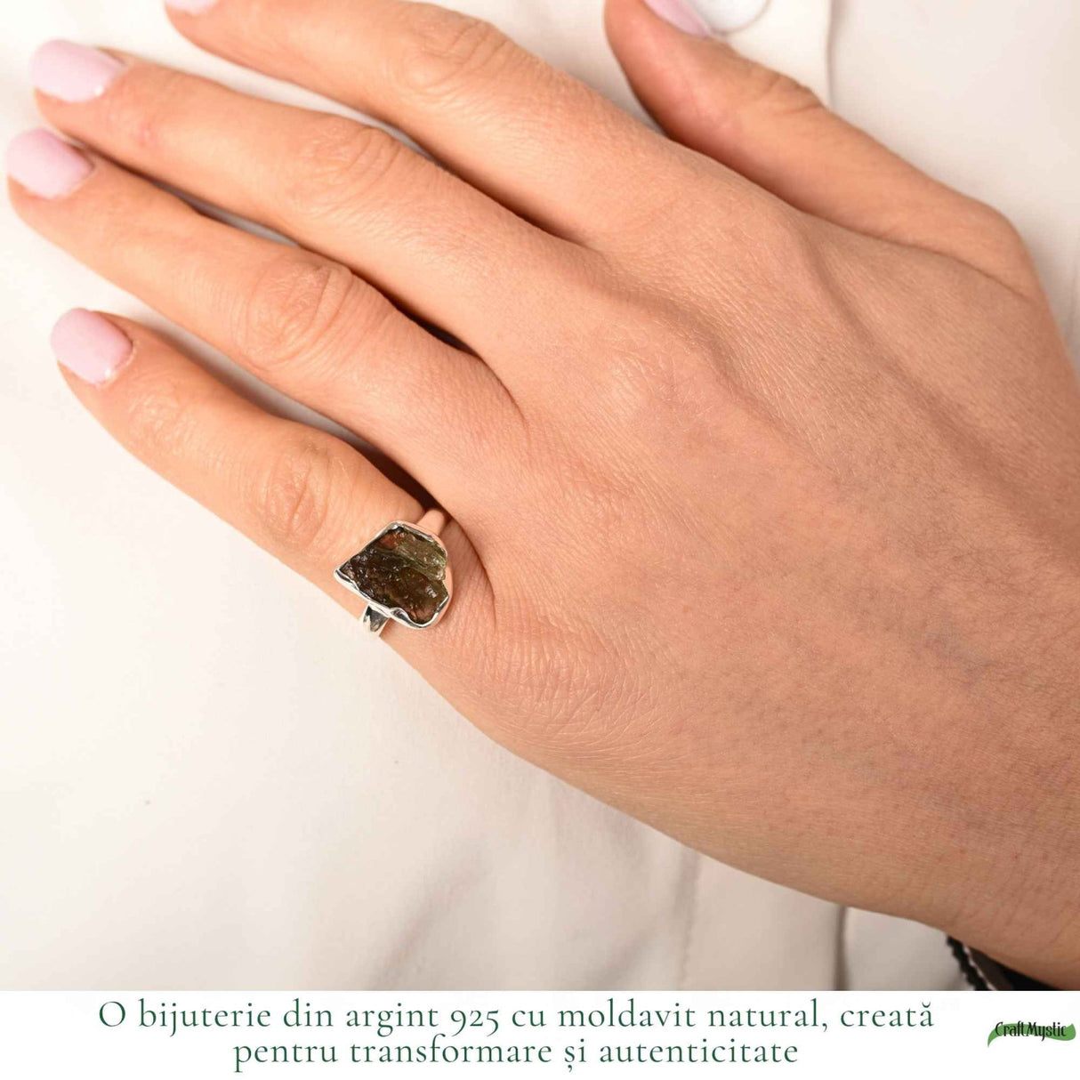 Inel Argint 925 cu Moldavit Natural, M5/49 – Energie Cosmica si Transformare Spirituala