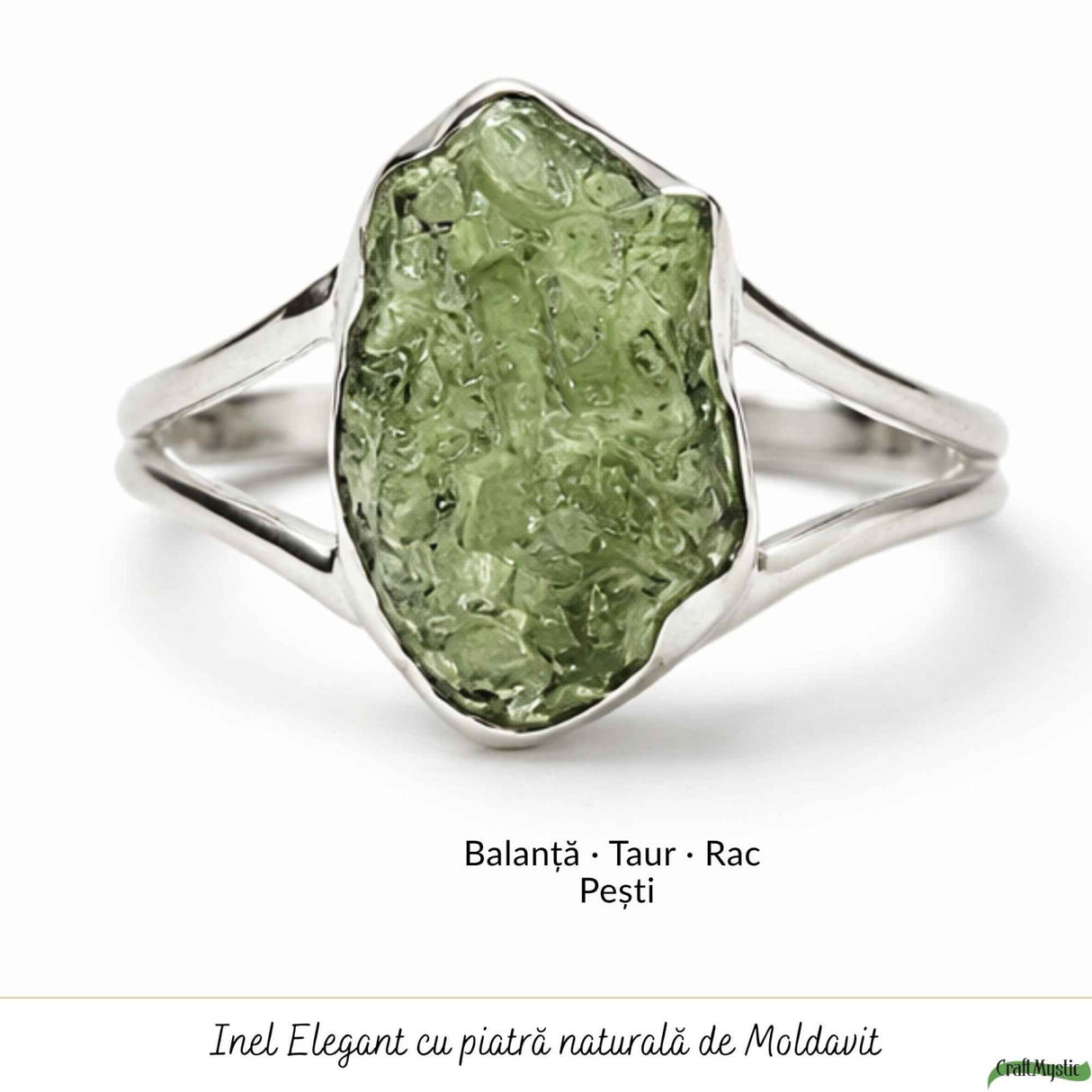 Inel din Argint 925 cu Piatra Naturala Moldavit, M8/57 – Protectie si Evolutie Interioara