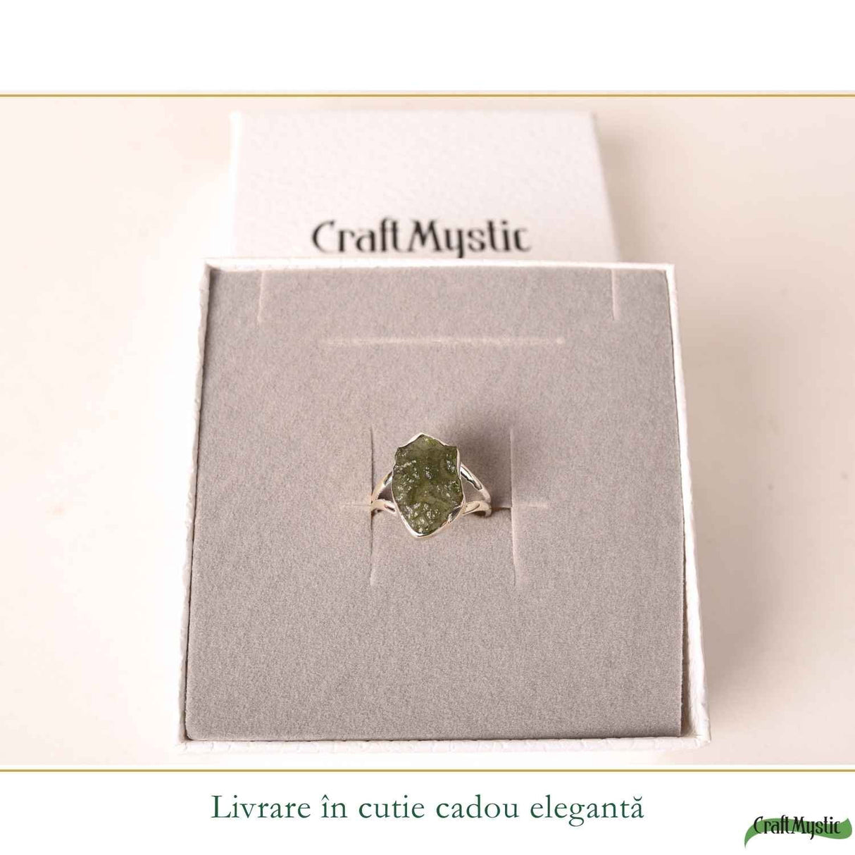 Inel din Argint 925 cu Piatra Naturala Moldavit, M8/57 – Protectie si Evolutie Interioara