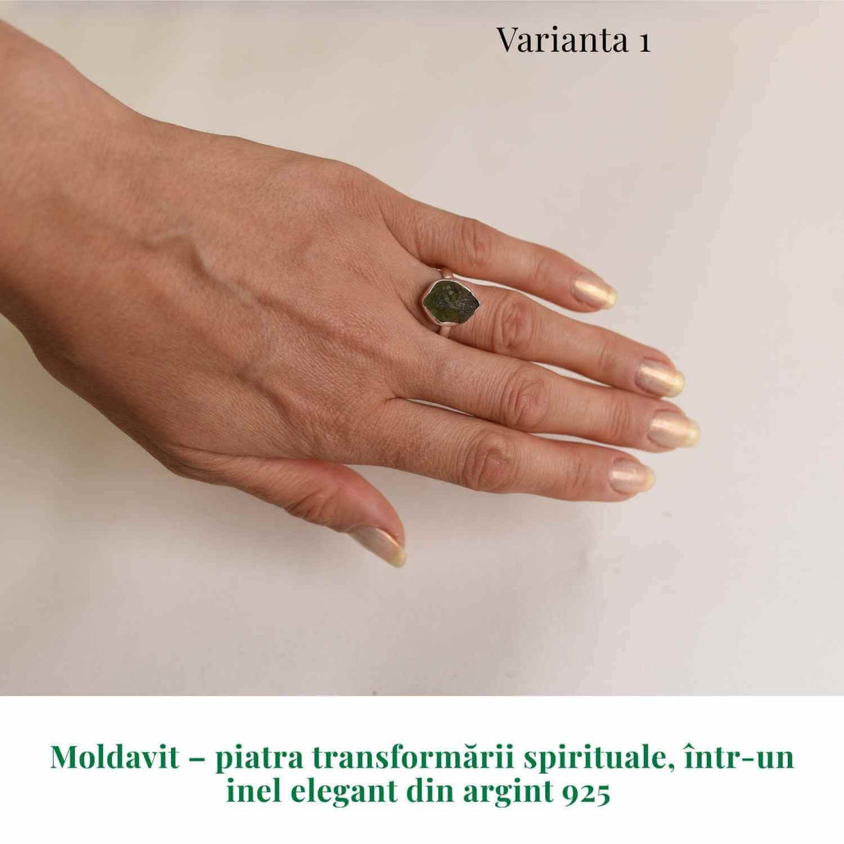 Inel argint 925 cu Moldavit natural brut Marime M52-53/6 - Piatra transformarii spirituale