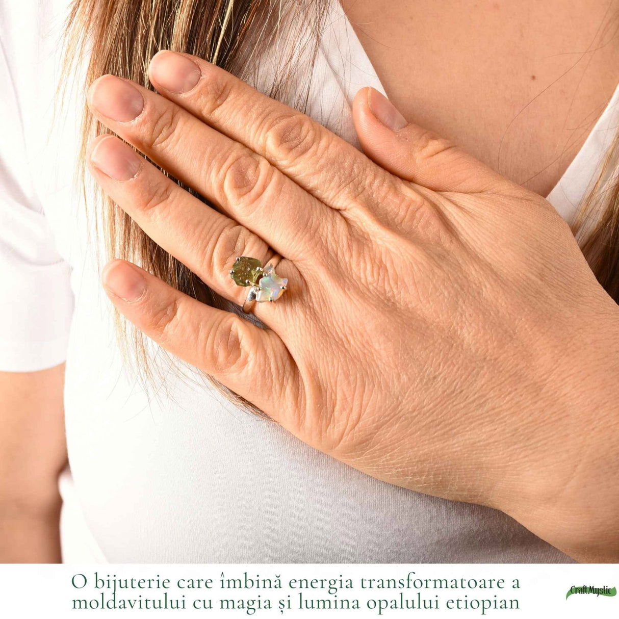 Inel argint 925 cu Moldavit si Opal Etiopian – inspiratie si transformare