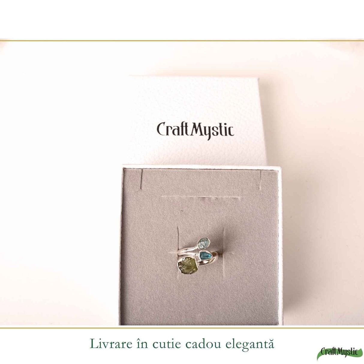 Inel Argint 925 cu Moldavit, Apatit si Acvamarin – Claritate si Energie Pozitiva