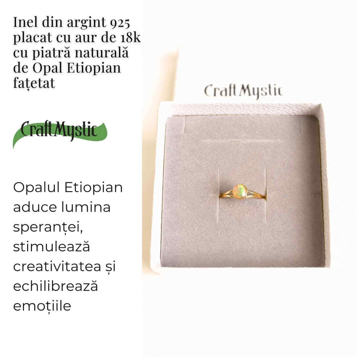 Inel Argint 925 placat cu aur 18K cu Opal Etiopian fatetat - Lumină și Magie Interioară