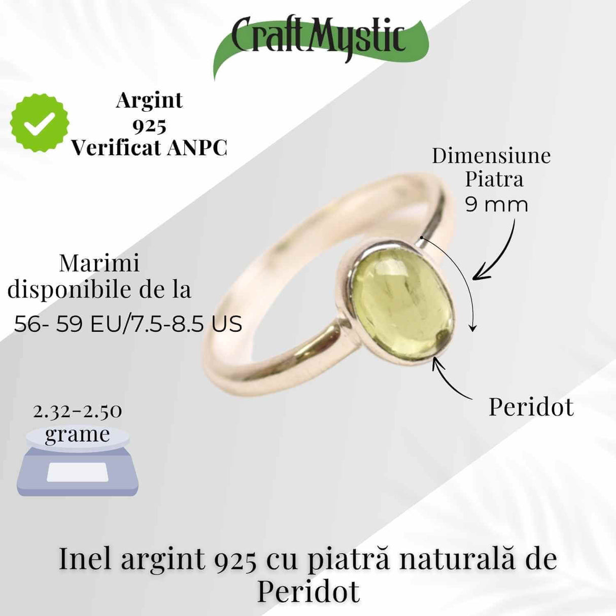 Inel argint 925 cu Peridot natural oval - Lumina si Echilibru