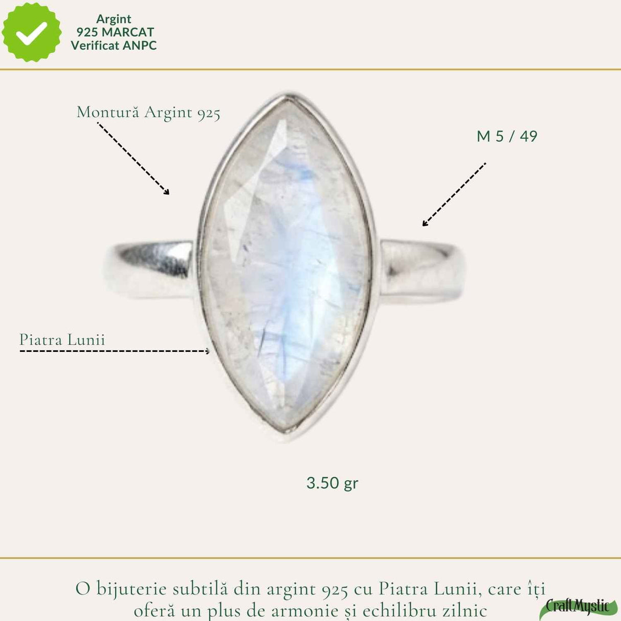 Inel Argint 925 cu Piatra Lunii Delica fatetat – Echilibru și Feminitate