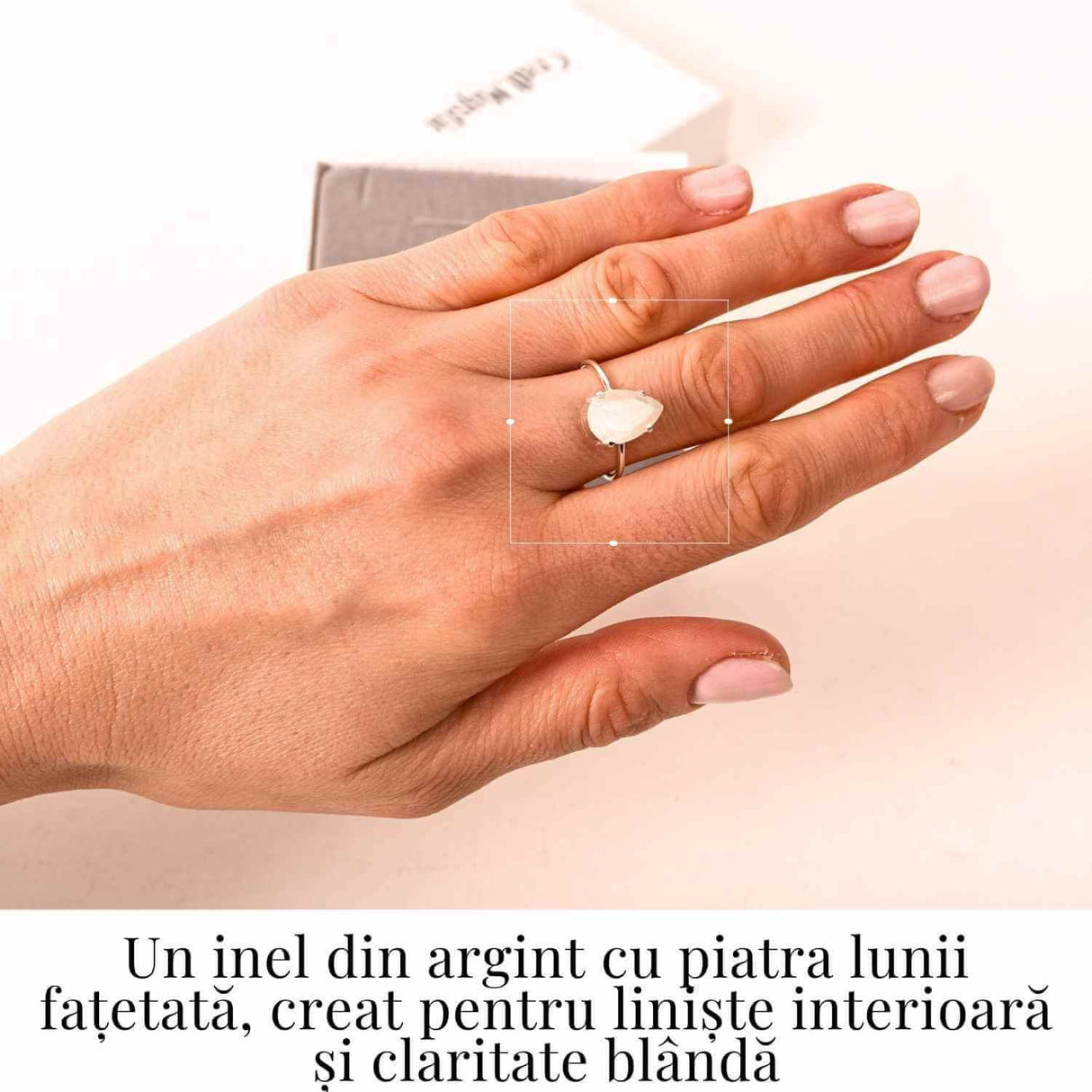 Inel reglabil din argint 925 cu piatra lunii fatetat, pentru calm si echilibru interior