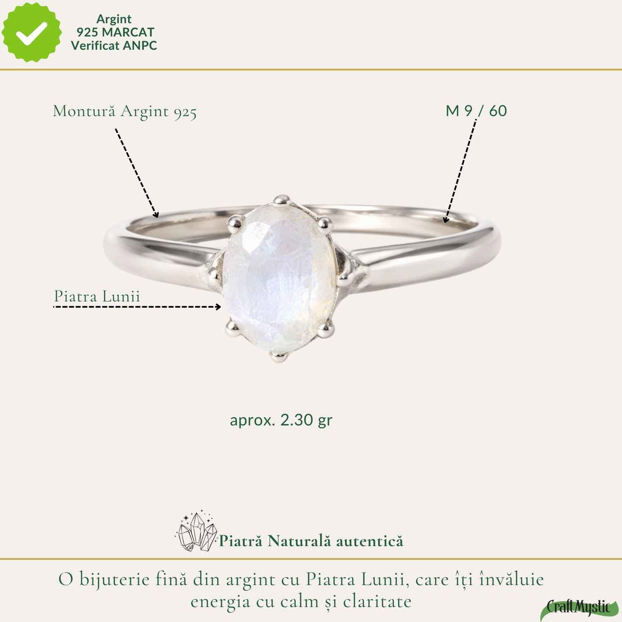 Inel Argint 925 cu Piatra Lunii Oval Fatetat – Feminitate si Echilibru Interior