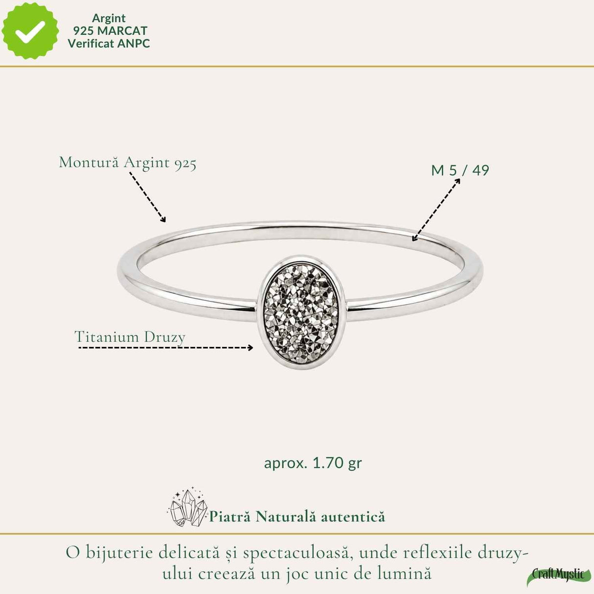 Inel argint 925 cu Titanium Druzy oval – stralucire si energie pozitiva