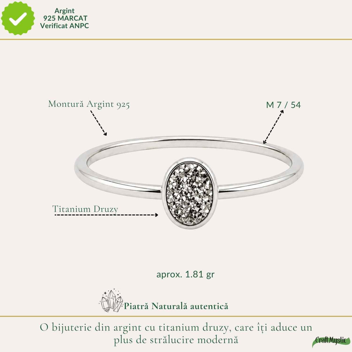 Inel argint 925 cu Titanium Druzy oval – stralucire si energie pozitiva