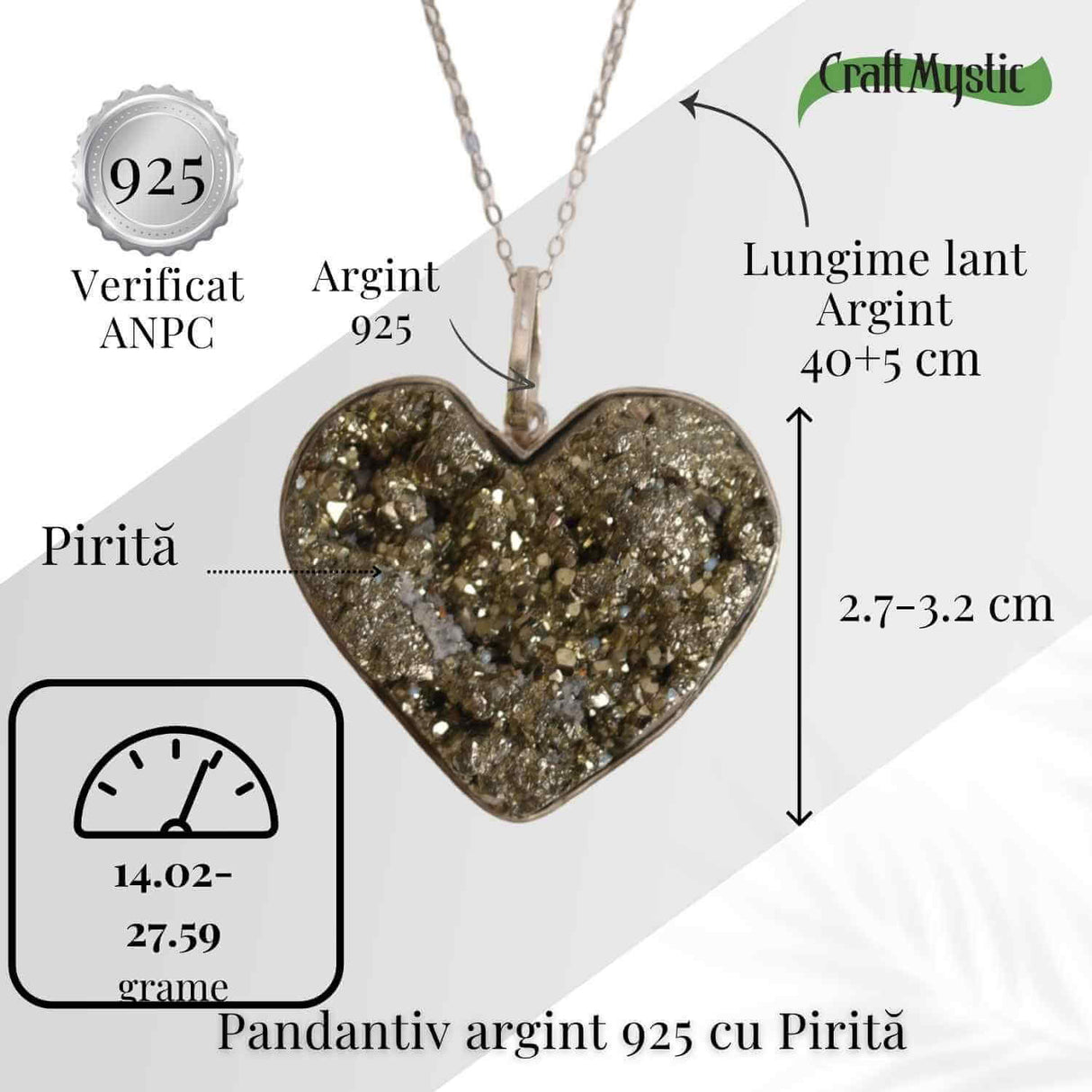 Putere si Incredere Zilnica - Colier Inima cu Pirita si Argint 925