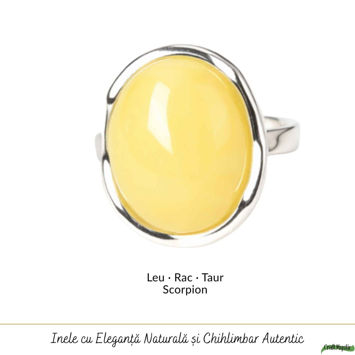 Inel Argint 925 Oval cu Chihlimbar Galben Natural - Energie Solara si Eleganta