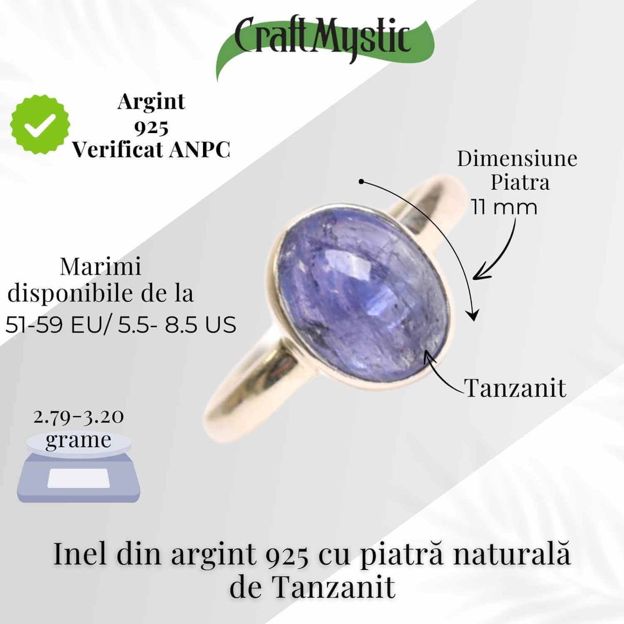 Inel Argint 925 cu Tanzanit Oval - Lumina Intuitiei si Echilibrului