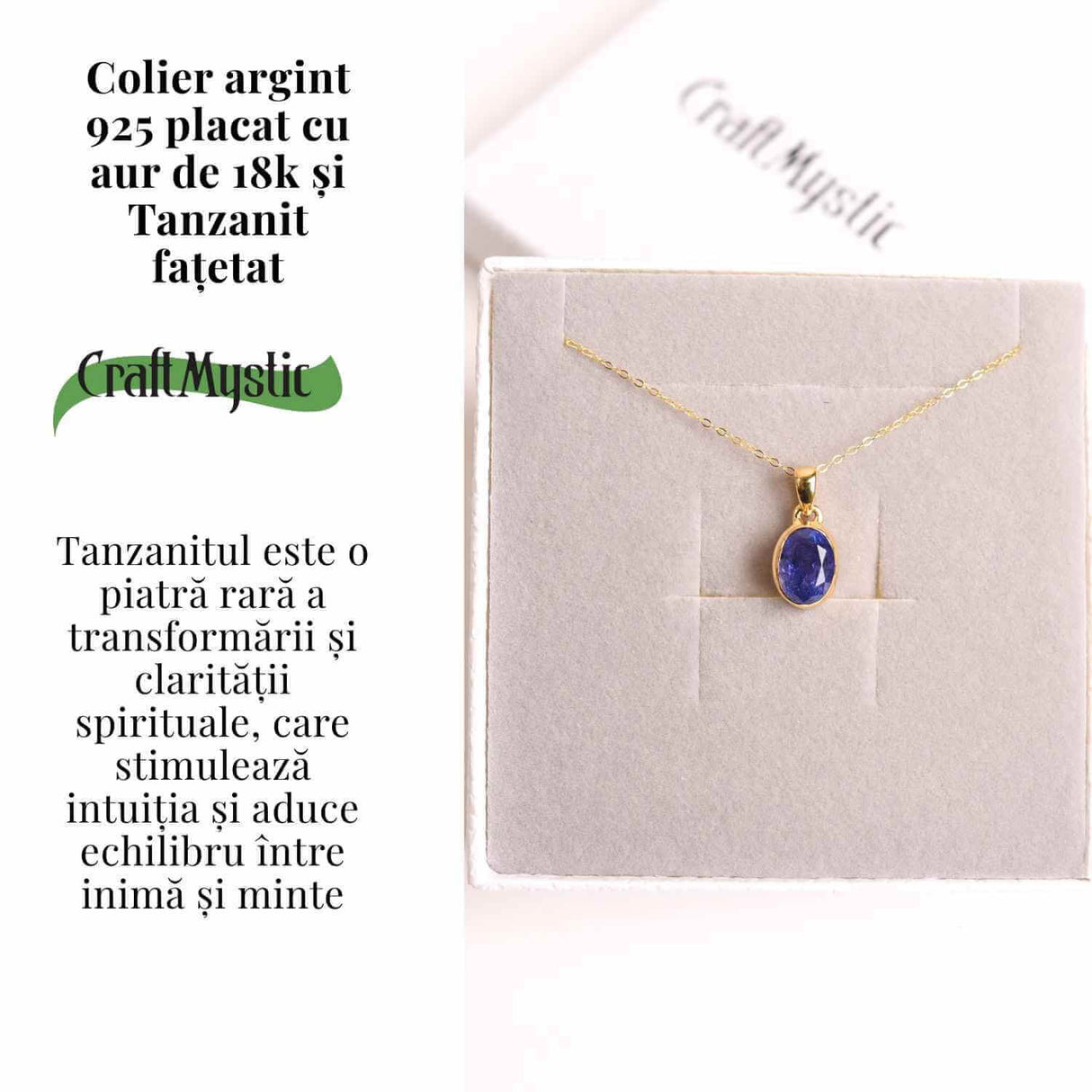 Colier Argint 925 Placat cu Aur 18K si Tanzanit Fatetat Oval - Claritate Spirituala si Transformare Interioara