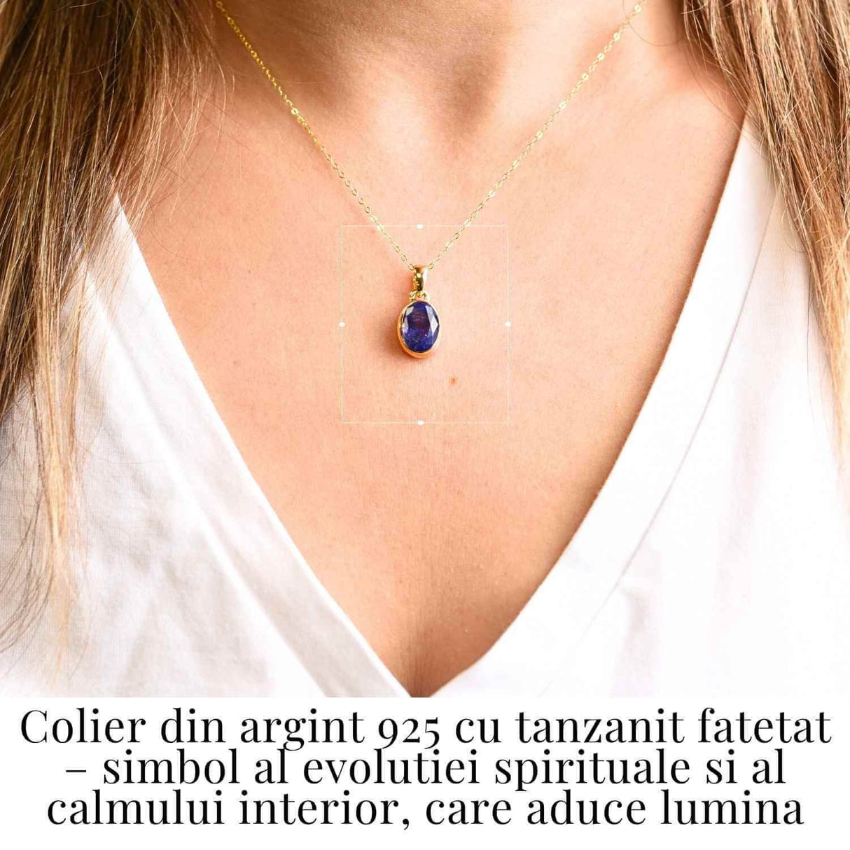 Colier Argint 925 Placat cu Aur 18K si Tanzanit Fatetat Oval - Claritate Spirituala si Transformare Interioara