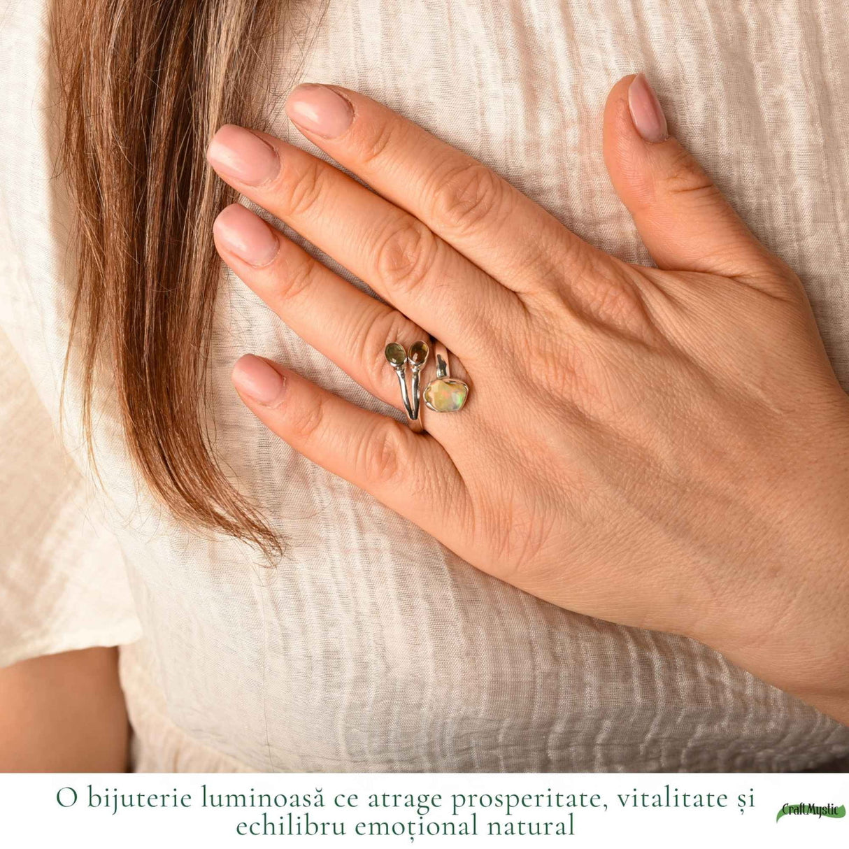 Inel Argint 925 cu Opal, Citrin si Kianit Verde – Prosperitate si Echilibru