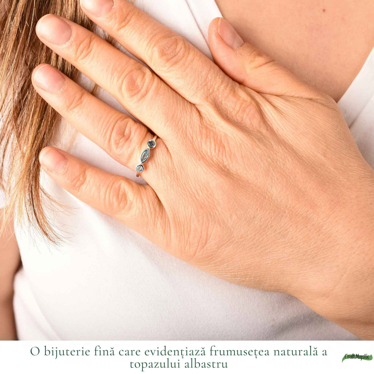 Inel argint 925 cu Topaz Albastru triplu – claritate si echilibru zilnic