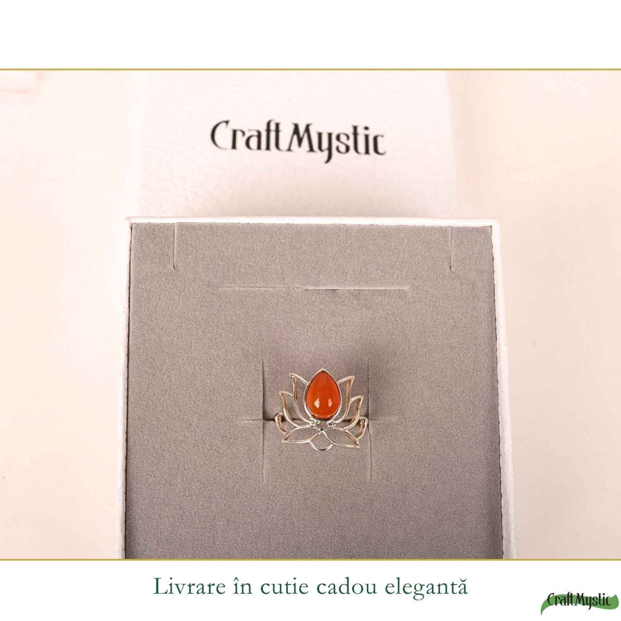 Inel argint 925 cu piatra naturala de Carneol model floare de lotus – Energie si incredere feminina