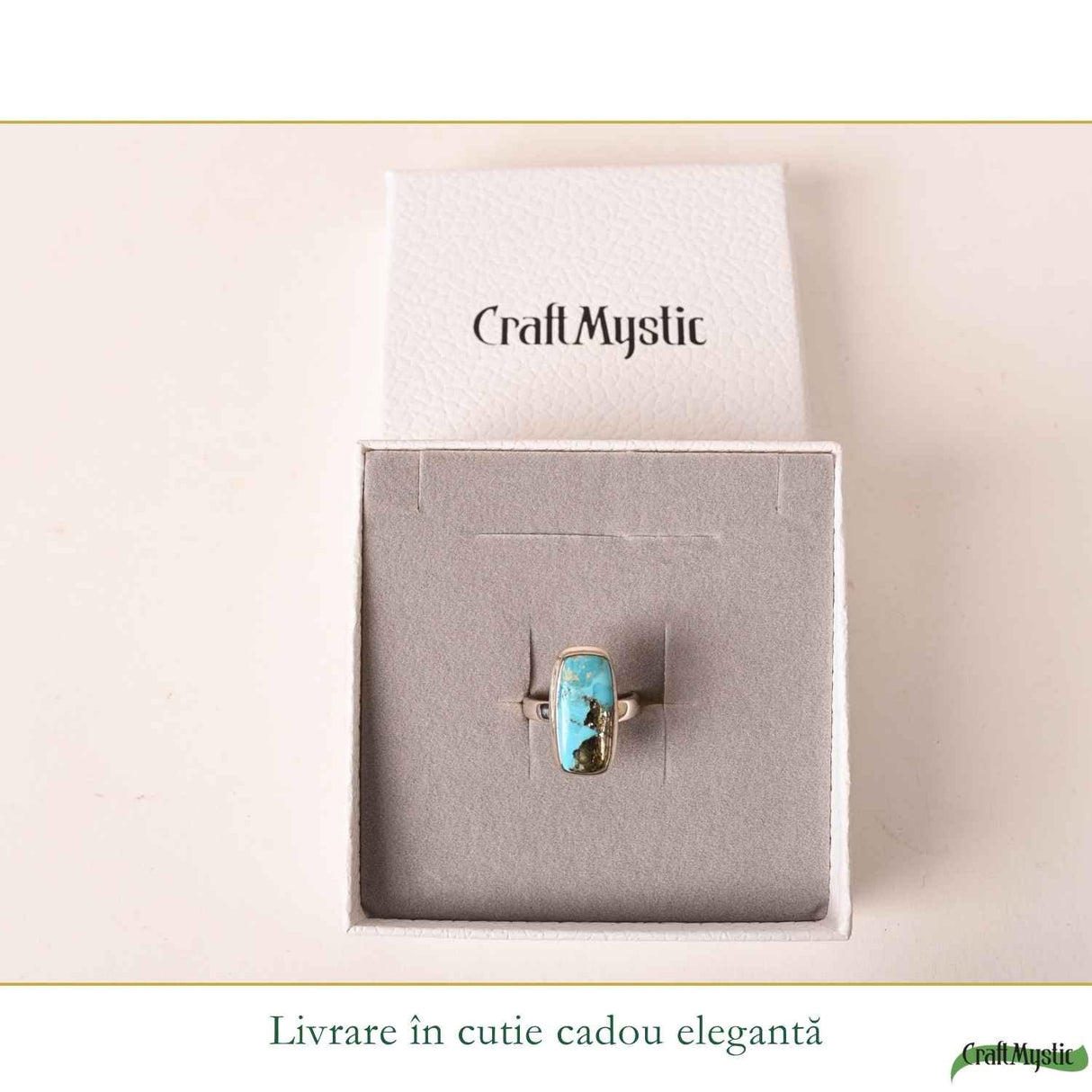 Inel Argint 925 cu Turcoaz si Pirita Dreptunghi – Protectie si Putere Interioara