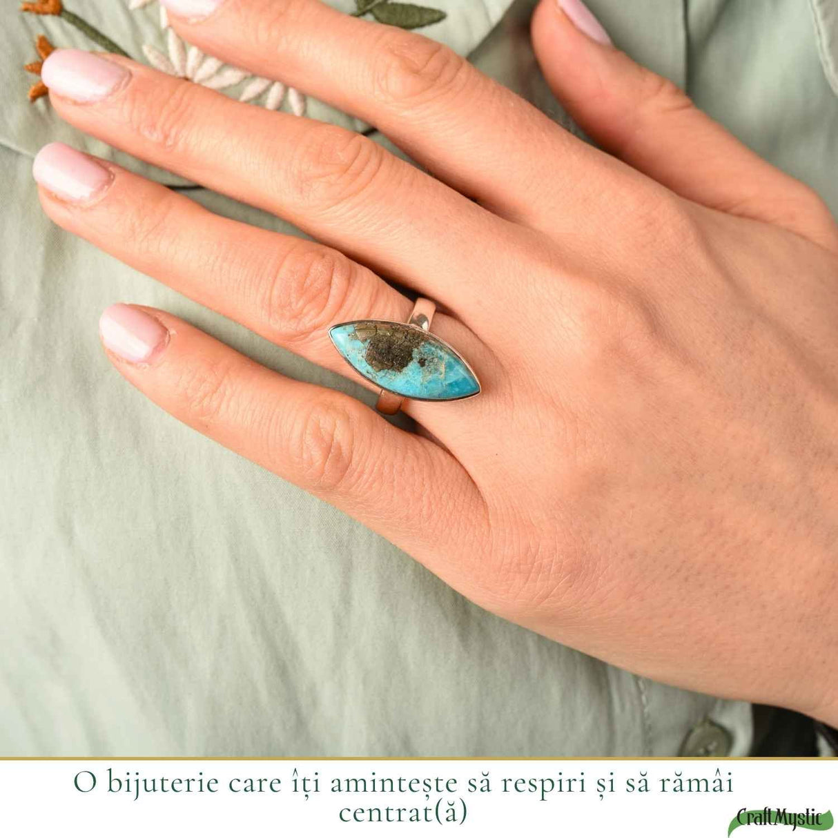 Inel Argint 925 cu Turcoaz si Pirita Delicat – Protectie si Incredere