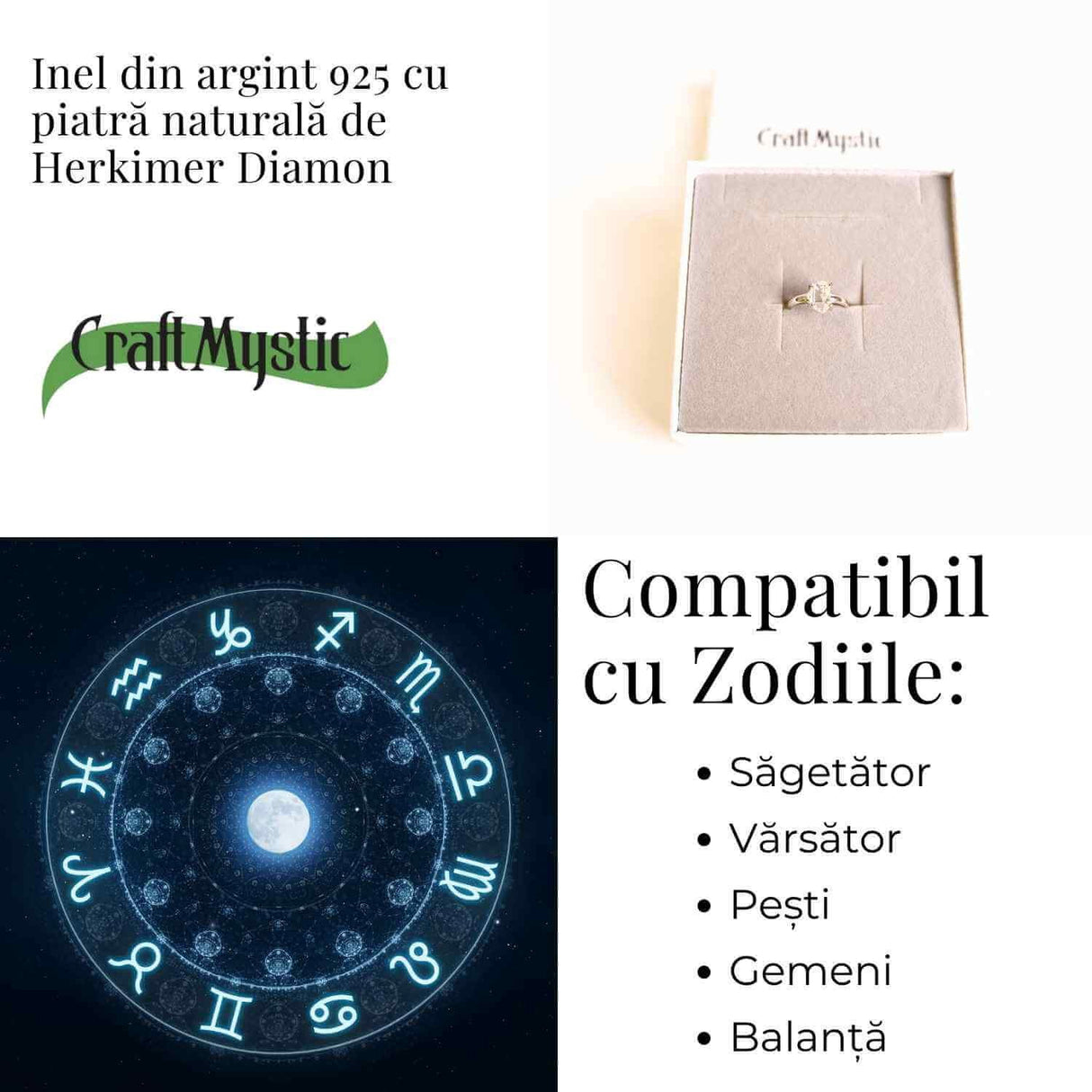 Inel argint 925 cu Herkimer Diamond - Claritate si Energie Divina