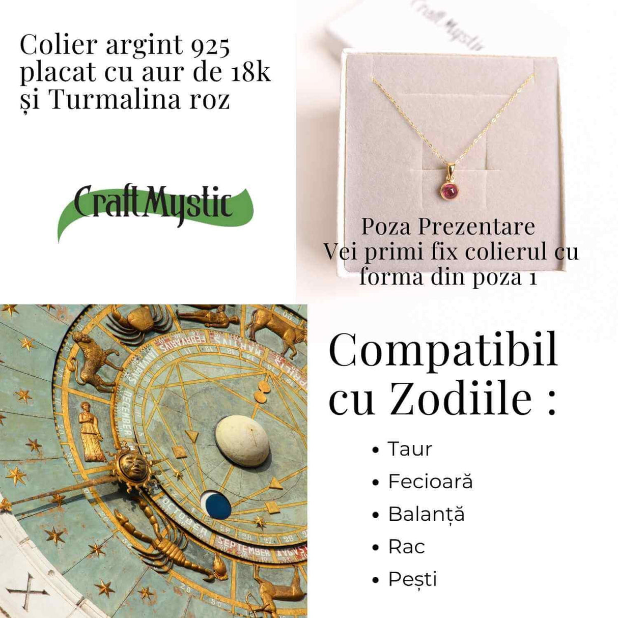 Colier Argint 925 Placat cu Aur 18K si Turmalina Roz Naturala - Iubire, Vindecare si Energie a Inimii
