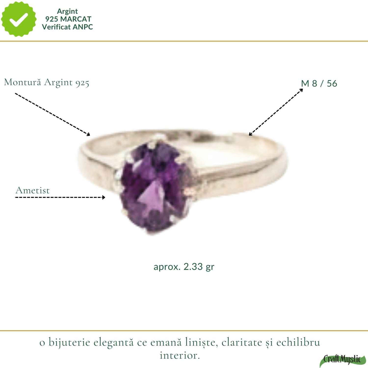 Inel Argint 925 Oval cu Ametist Natural Fatetat – Calm si Claritate Interioara