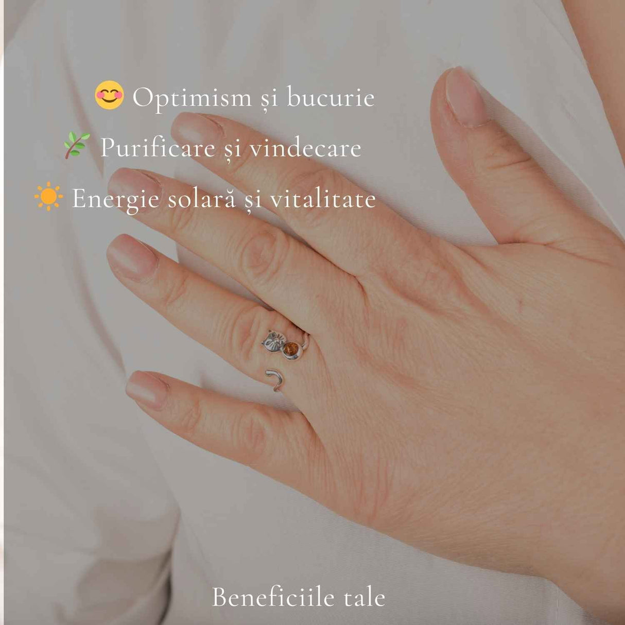 Inel Argint 925 cu Pisica si Chihlimbar Natural - Delicatețe, Intuitie si Energie Calda