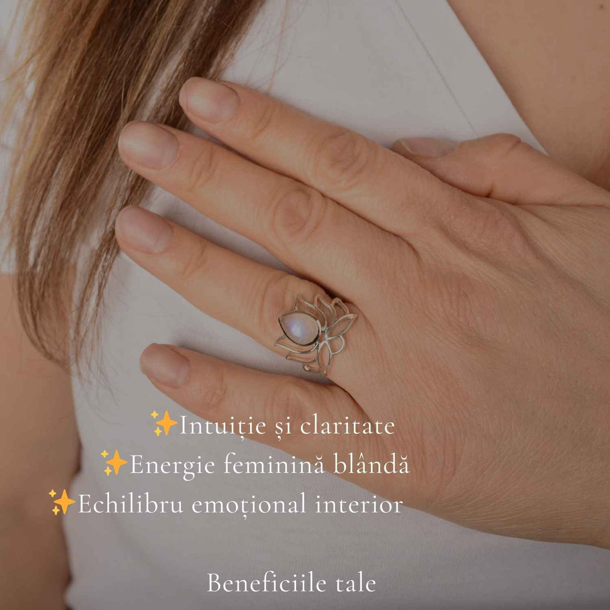 Inel Argint 925 Floare de Lotus cu Piatra Lunii – Echilibru si Liniste Interioara