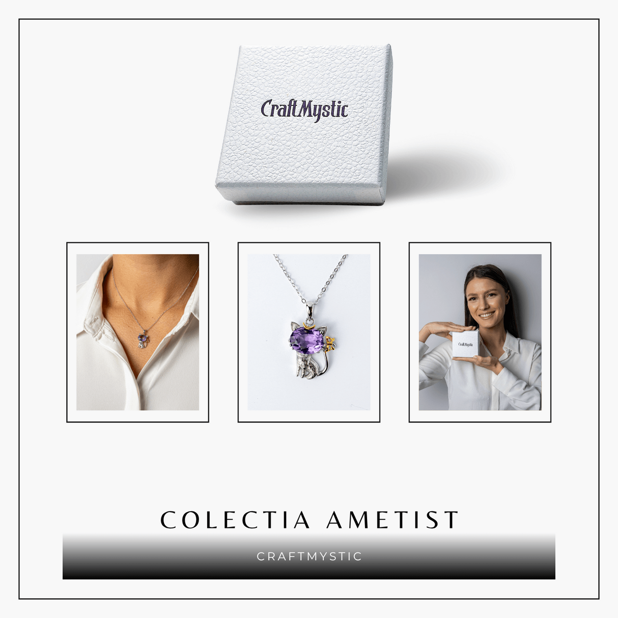 Colier Argint 925 cu Ametist Natural in Forma de Pisica - Claritate Spirituala si Protectie Energetica