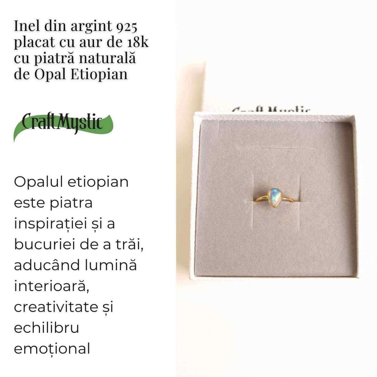 Inel argint 925 placat cu aur 18K cu Opal Etiopian lacrima - Lumina sufletului