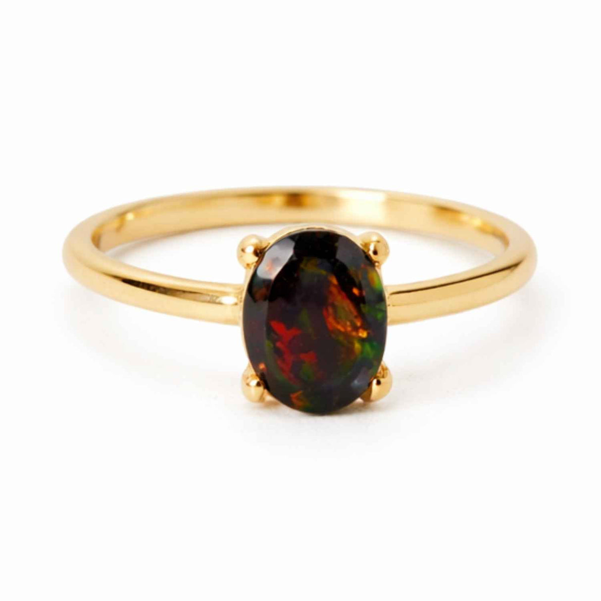 Inel Argint 925 placat cu aur 18K cu Opal Negru Fațetat oval- o reflexie profunda a intuitiei purtate cu gratie