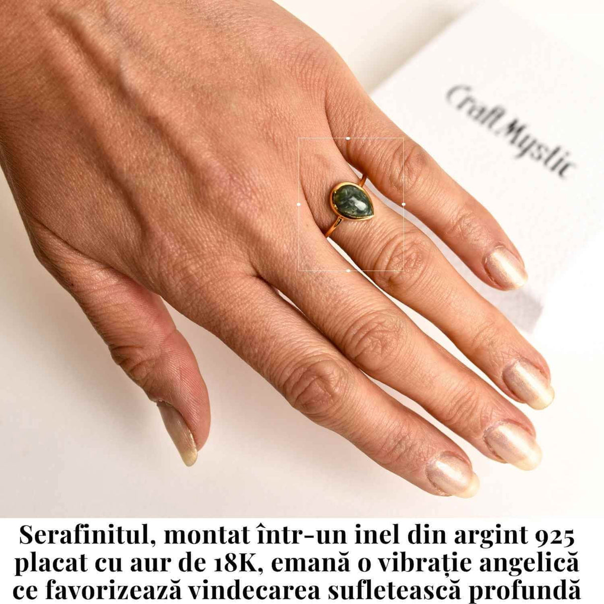 Inel Argint 925 placat cu Aur 18K cu Serafinit Lacrima - Armonie Spirituala si Vindecare Interioara