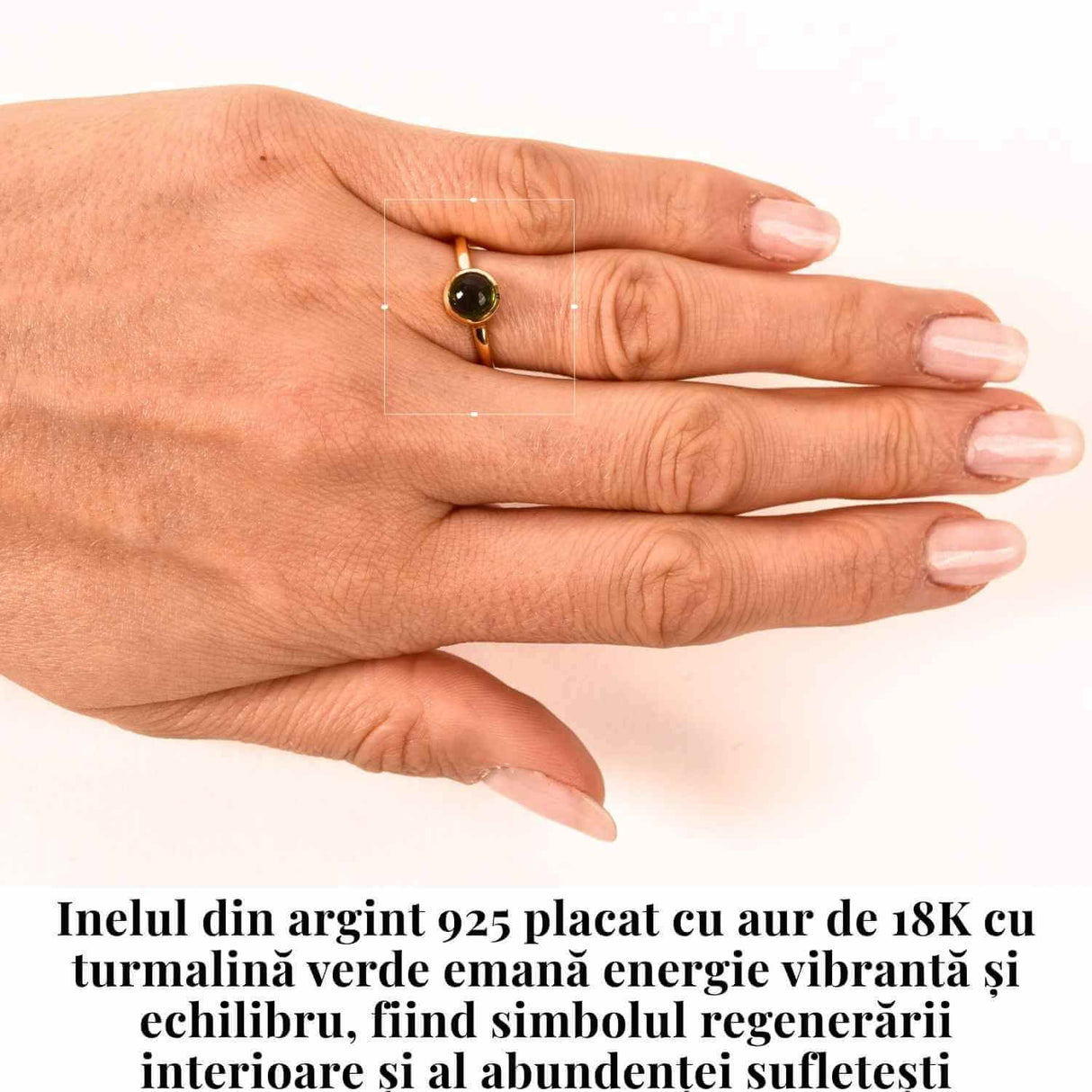 Inel Argint 925 Placat cu Aur 18K cu Turmalina Verde Marime 51 (EU) / 5.5 (US) - Echilibru si Incredere Interioara