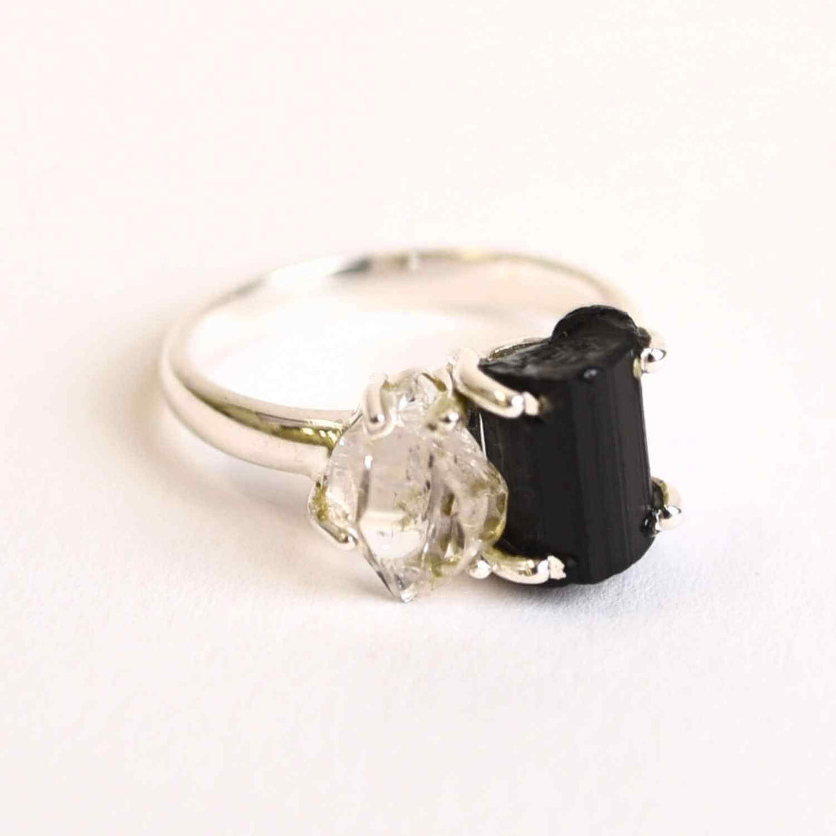 Inel argint 925 cu Turmalina si Herkimer Diamond - Protectie si Claritate Interioara