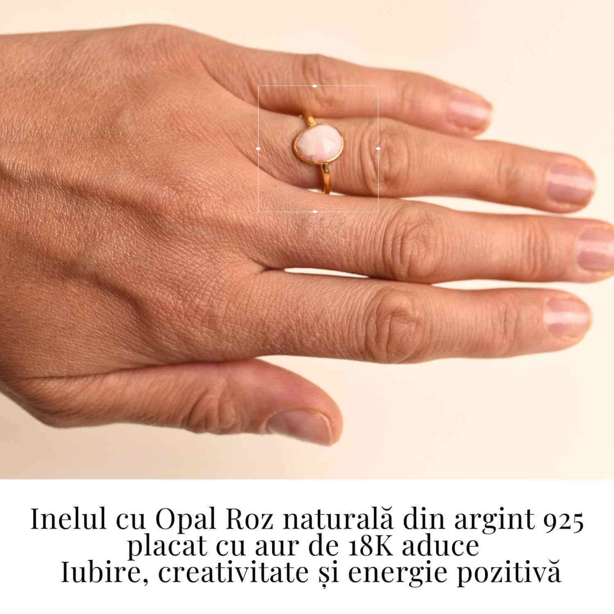 Inel argint 925 placat cu aur 18K si Opal Roz fatetat - Iubire, creativitate si echilibru