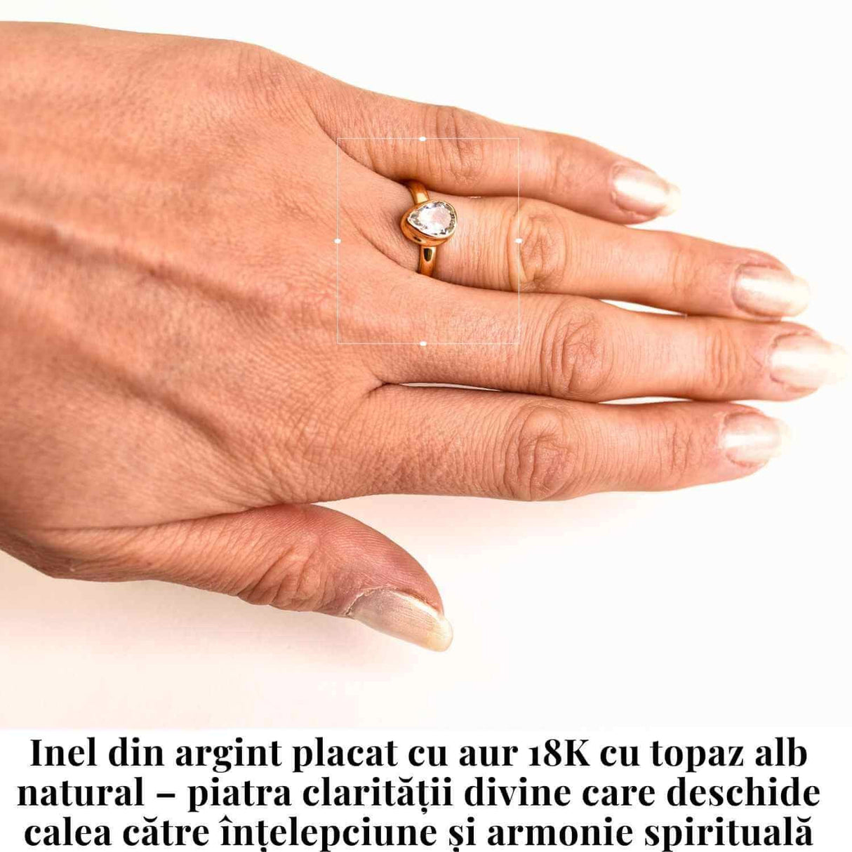 Inel argint 925 placat cu aur 18K si Topaz Alb fatetat lacrima - Claritate si Eleganta