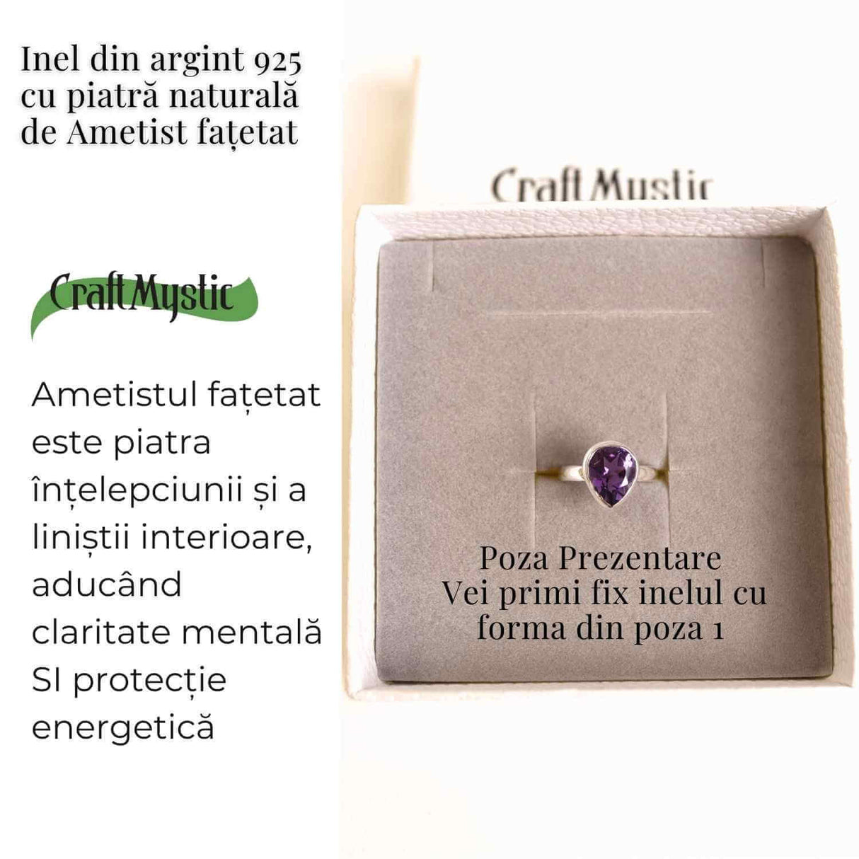 Inel Argint 925 cu Ametist Fatetat Patrat - Echilibru si Claritate Spirituala